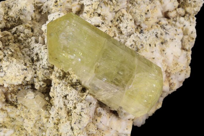 Lustrous, Yellow Apatite Crystal on Feldspar - Morocco #84317